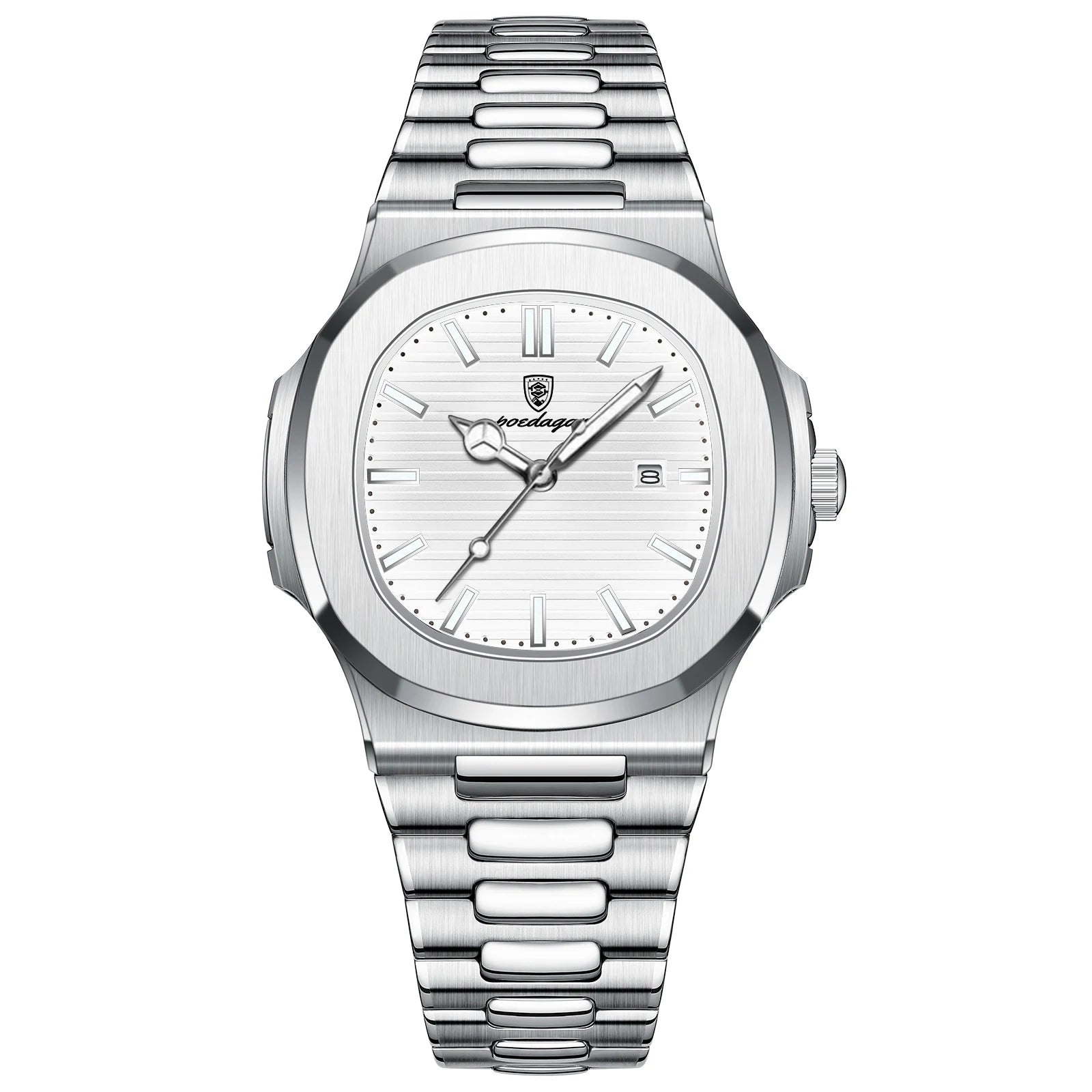 POEDAGAR Luxury Square Men Wristwatch Waterproof - 613 Silver White S / United States / No