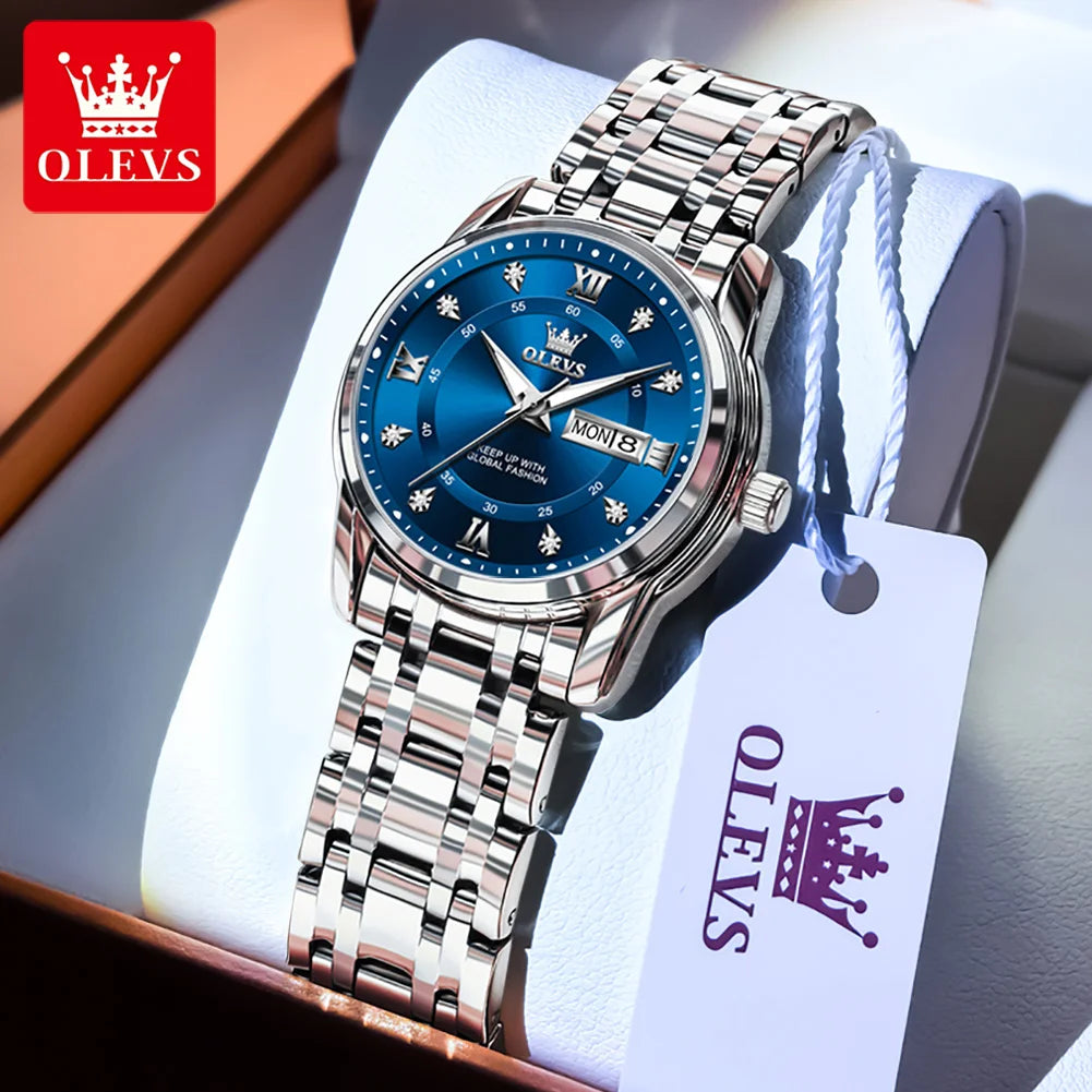 OLEVS 5513 Mens Watch Original Fashion Brand Quartz - Women Silver Blue / Yes