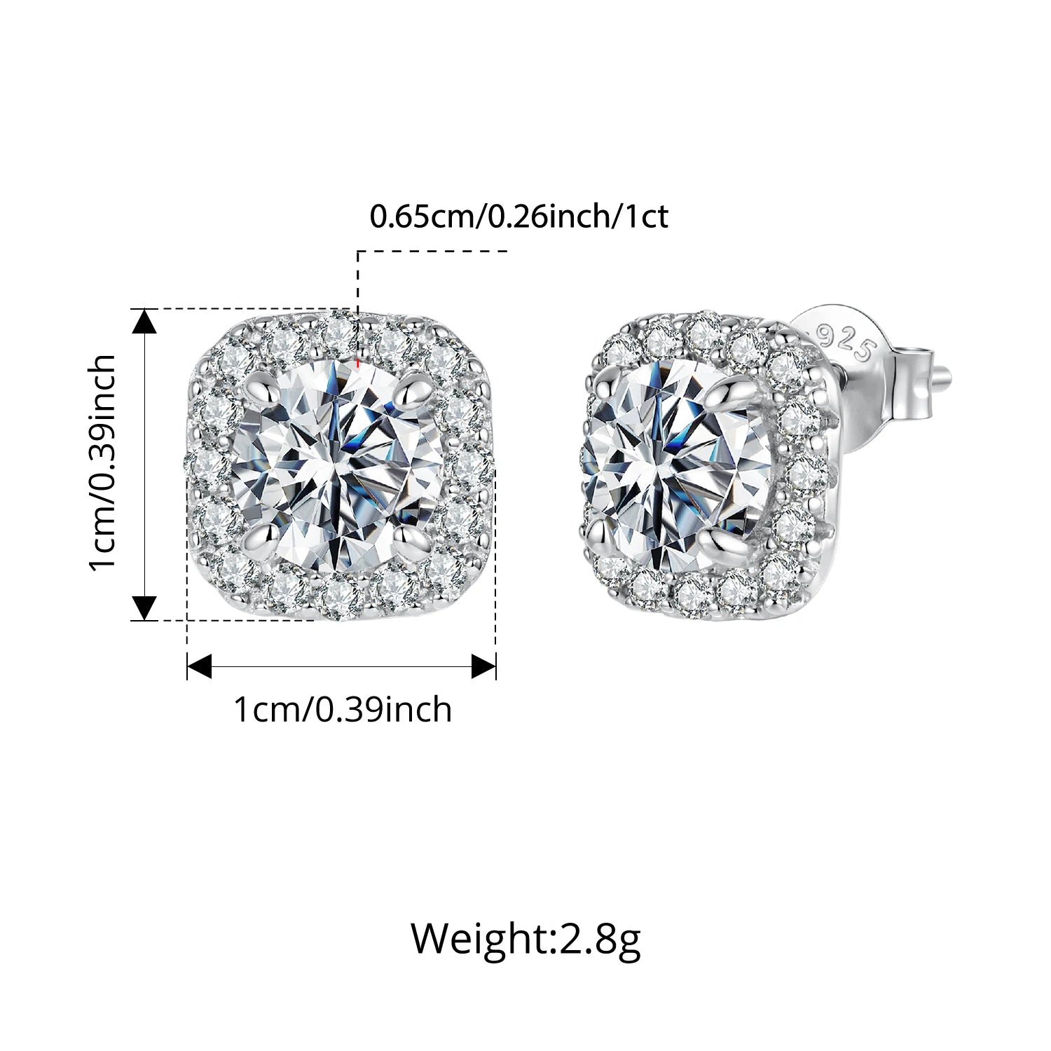 BAMOER 0.5-3.5CT Moissanite Necklace Stud Earrings 925 - Earrings MSE143