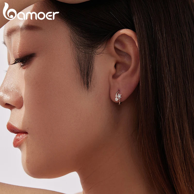 BAMOER 925 Sterling Silver Stars Hoop Earrings