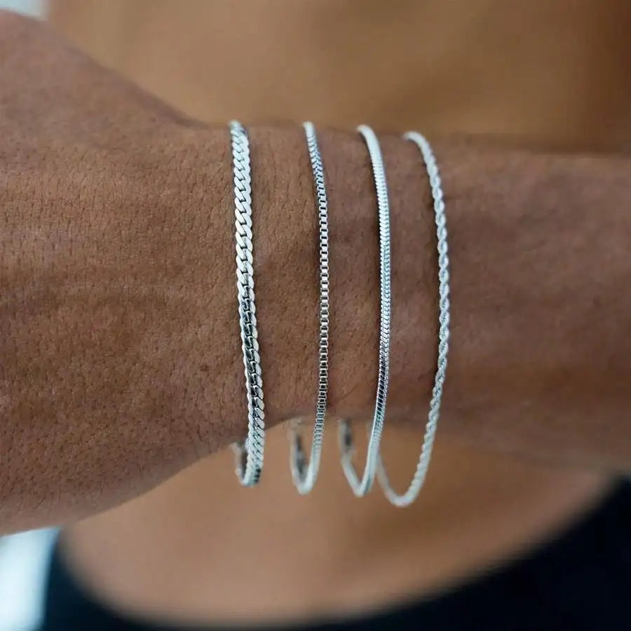 Dainty Gold/Silver Chain Bracelet Stack 14K Gold - United States / REDDISH BROWN / 16-21cm
