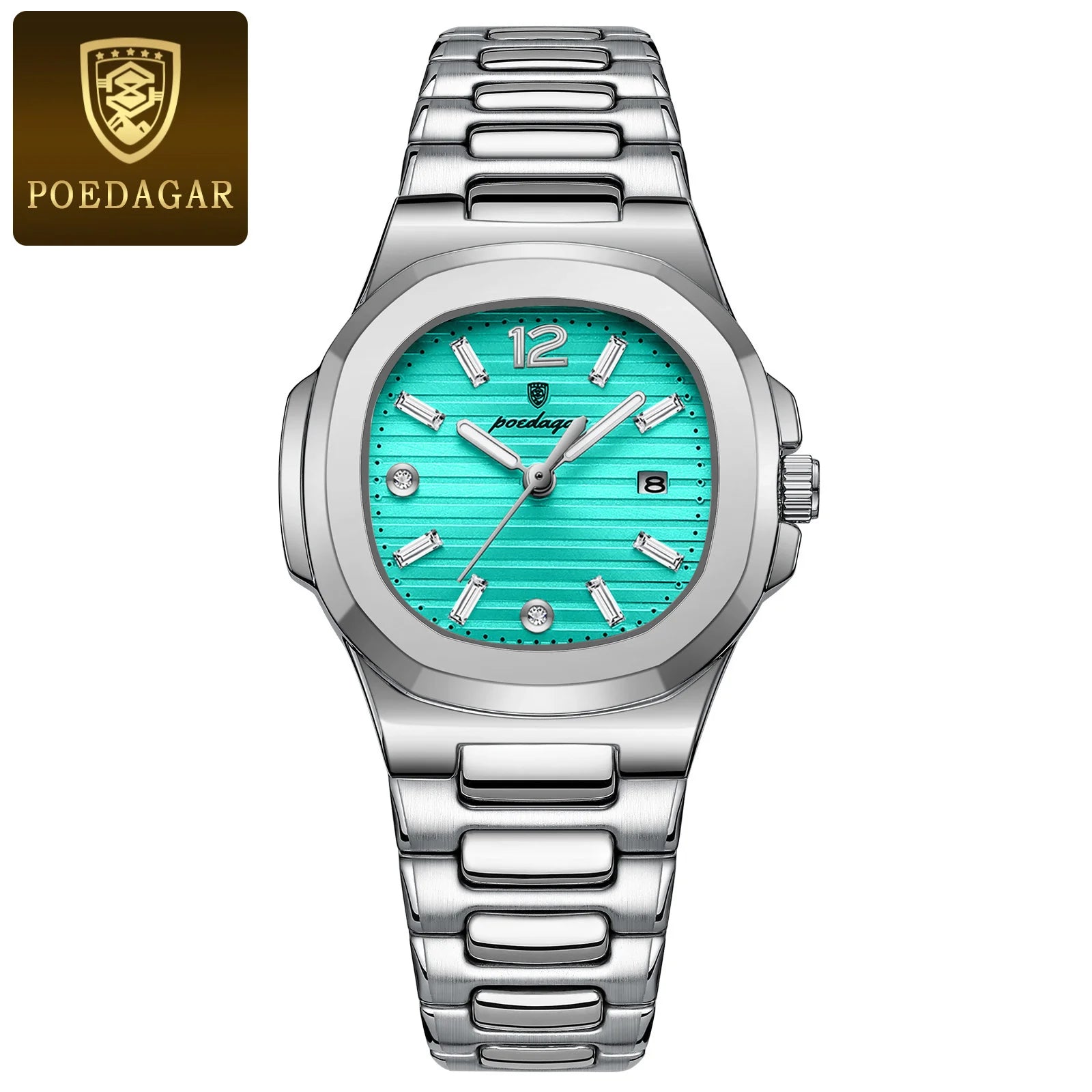 POEDAGAR Square Fashion Woman Wristwatch Luminous - 708Silver MintBlue