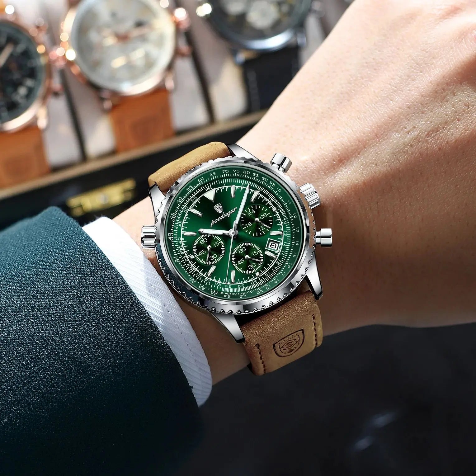 POEDAGAR Business Men Wristwatch Waterproof Luminous