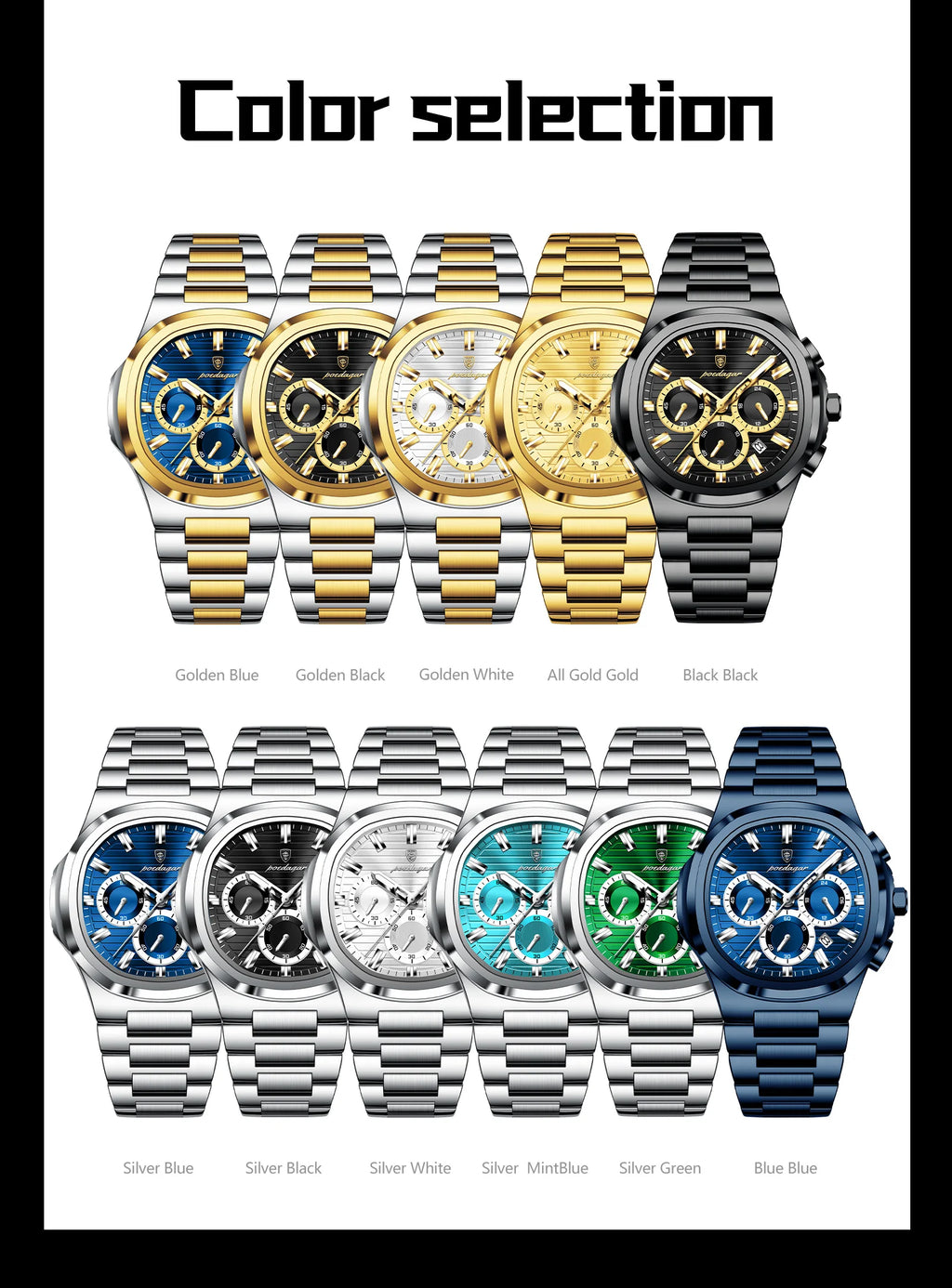 Poedagar Business Male Clock Date Chronograph