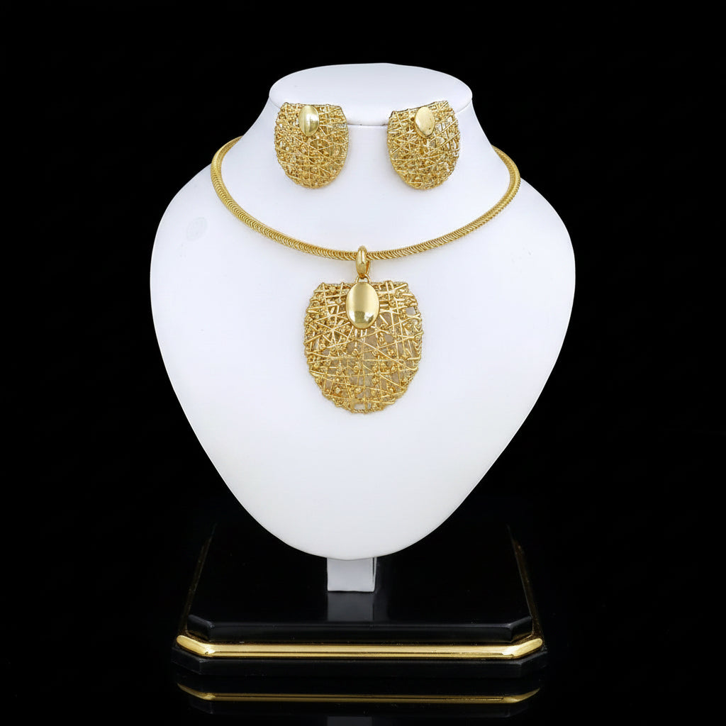 Gold Color Necklace Earrings Set For Women Unique