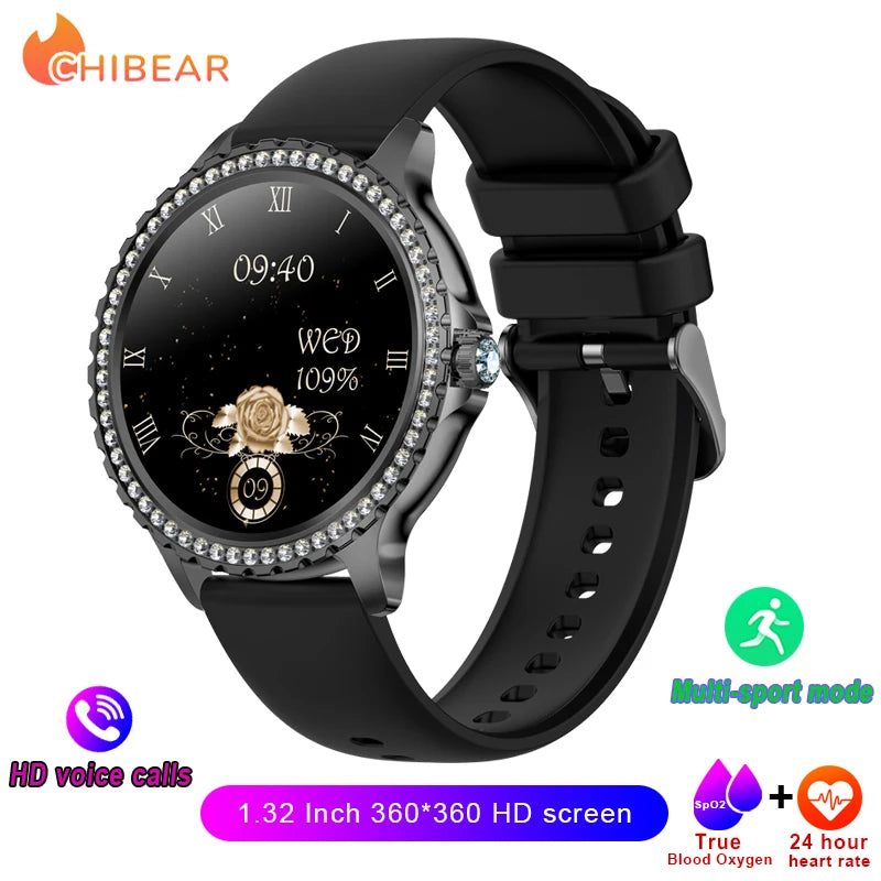 2026 New Fashion Women Diamond Watch 1.32 inch 360*360 - Black