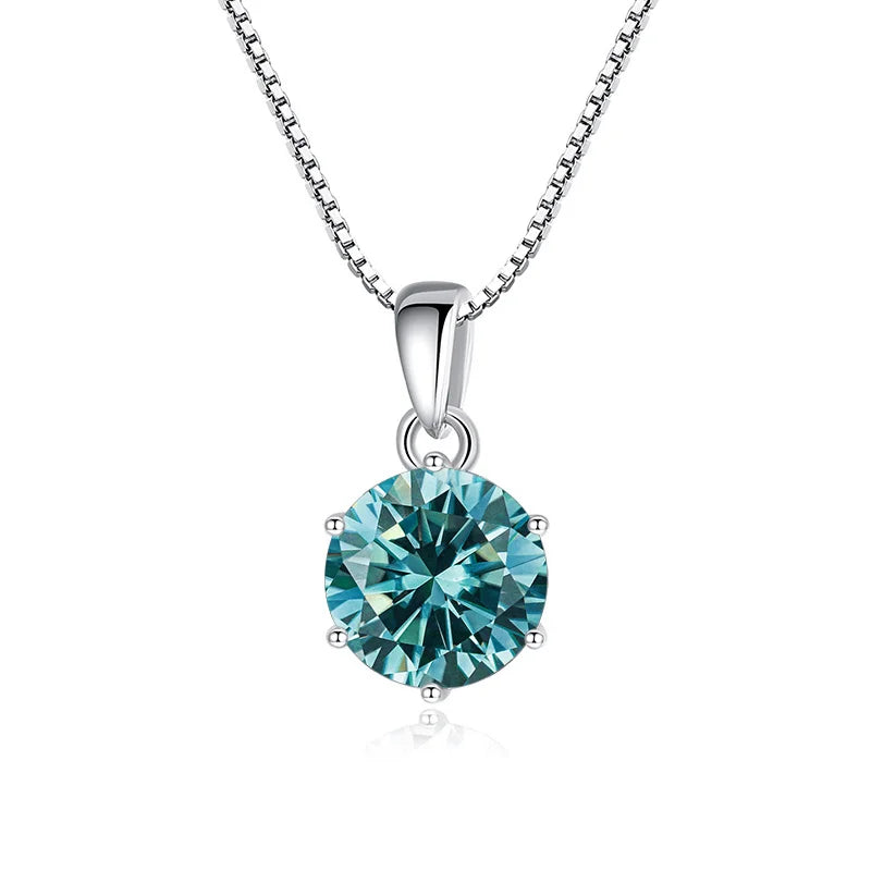 JoyceJelly 1 CT Real Moissanite Pendant Necklace For - silver bluish green / 45cm / 1 ct
