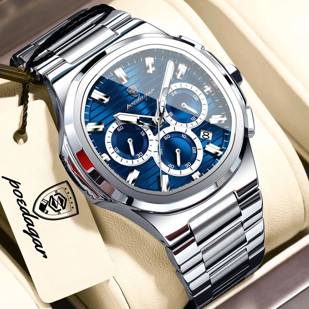 Poedagar Business Male Clock Date Chronograph