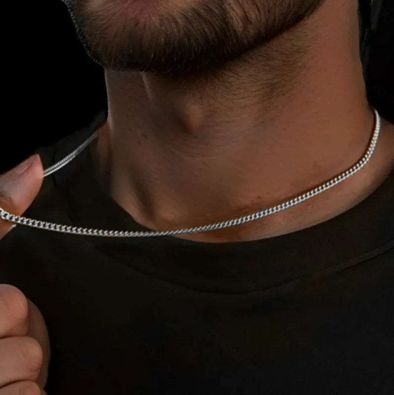 3mm Men's Cuban Chain Necklace Simple Stainless Steel