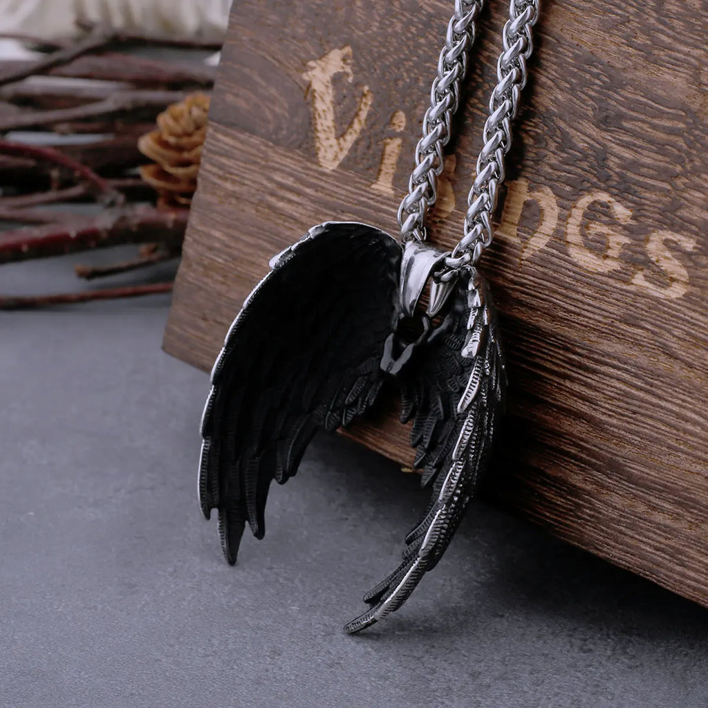 Stainless Steel Classic Angel Wings Necklace Men's