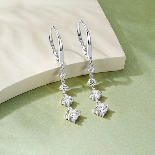 Anziw 42mm Long Dangle D Moissanite Drop Earrings for