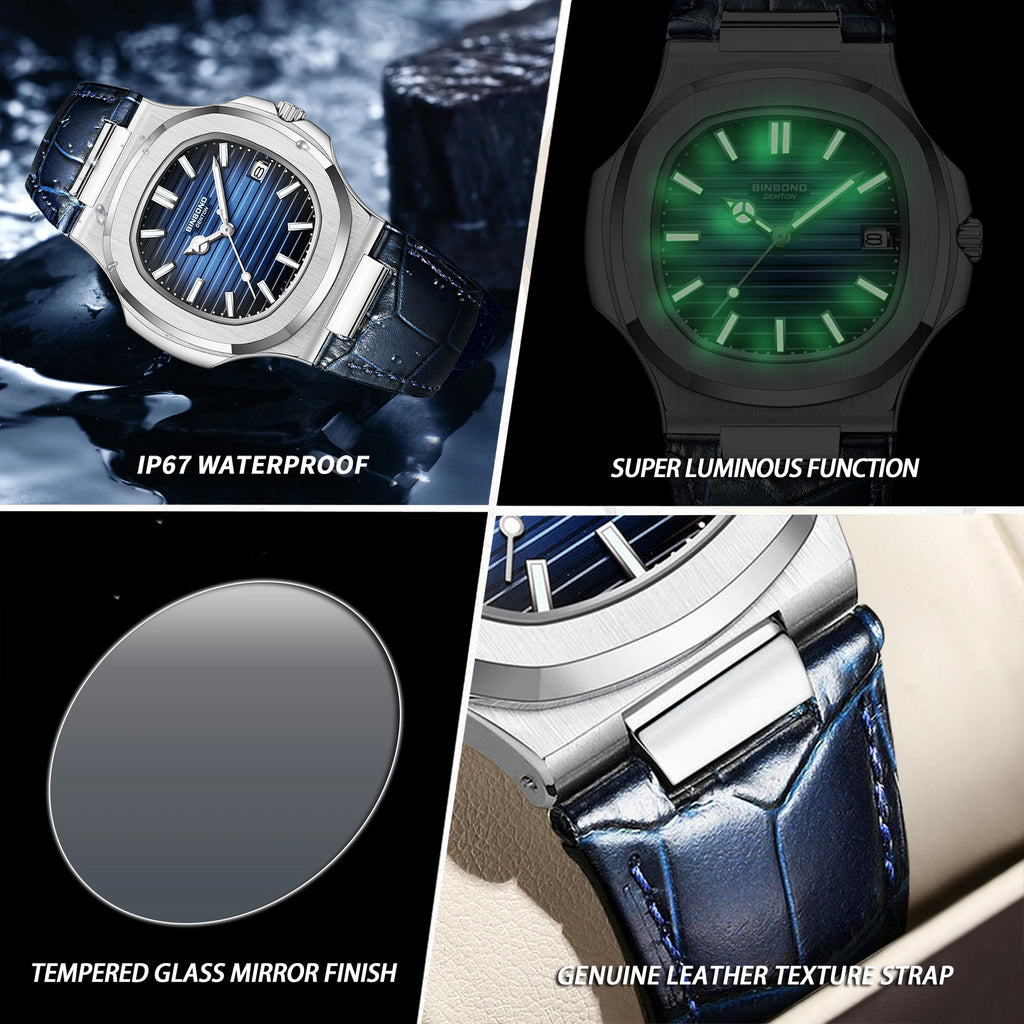 BINBOND precise quartz wristwatches for men luxury