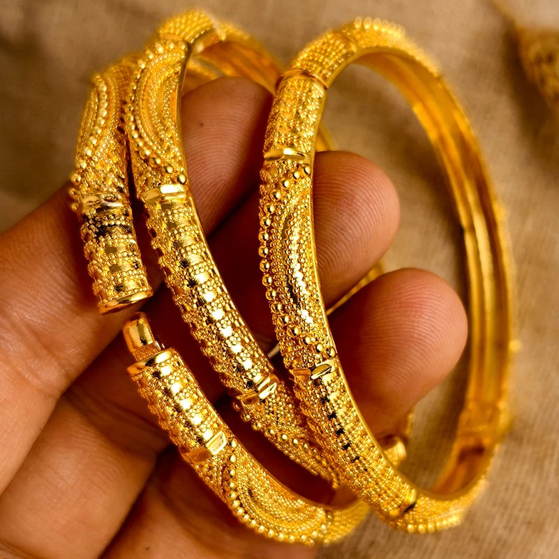 Bracelets Dubai Gold Color Bangles For Women Men Girls - 3cps 3 / 58-60mm / Gold