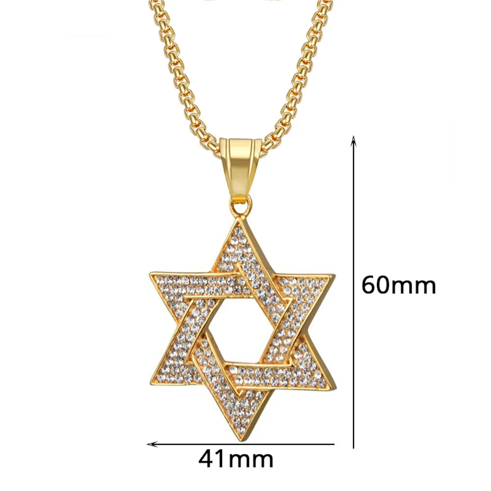 Hip Hop Iced Out Bling Star of David Pendants
