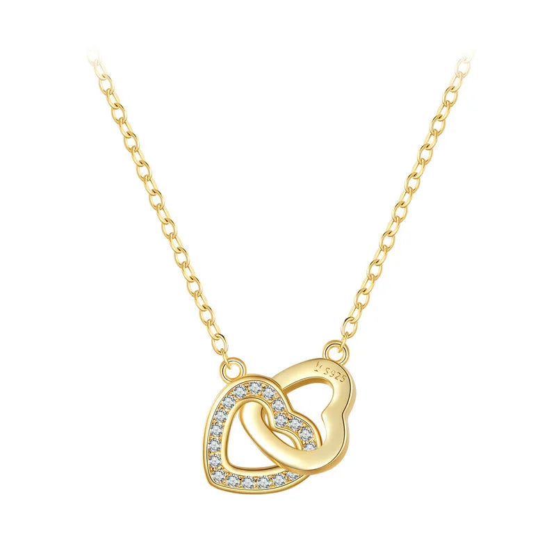 BAMOER 925 Sterling Silver Connected Heart Pendant - Gold / China Mainland