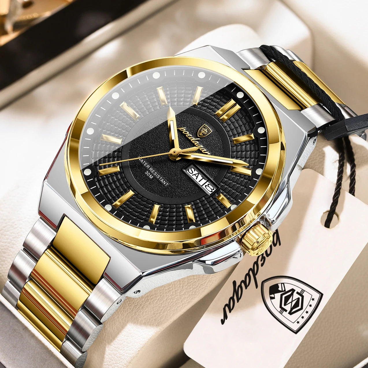 POEDAGAR Top Business Men Wristwatch Stainless Steel - 896 Gold Black / China Mainland