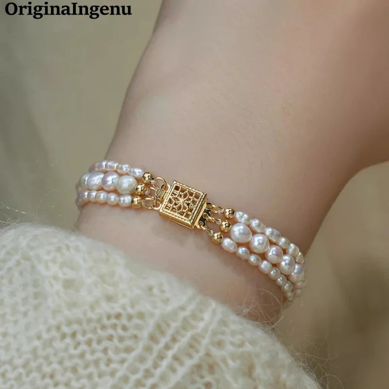 Personalized Natural Pearl Bracelet Handmade 14K