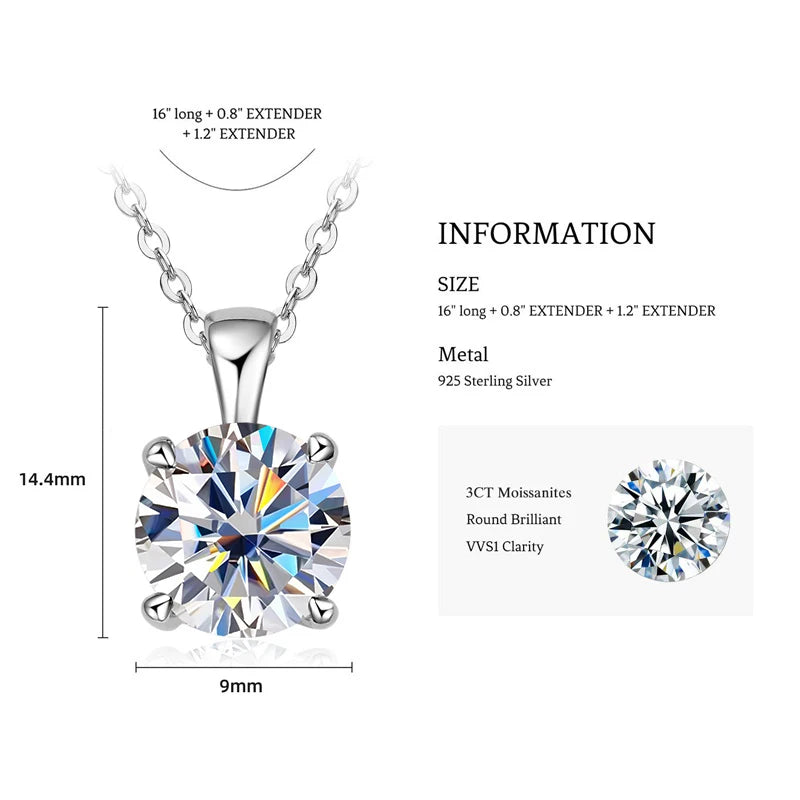 1.0 carat 2ct 3ct D Moissanite Solitaire Drop - 3.0ct White Gold