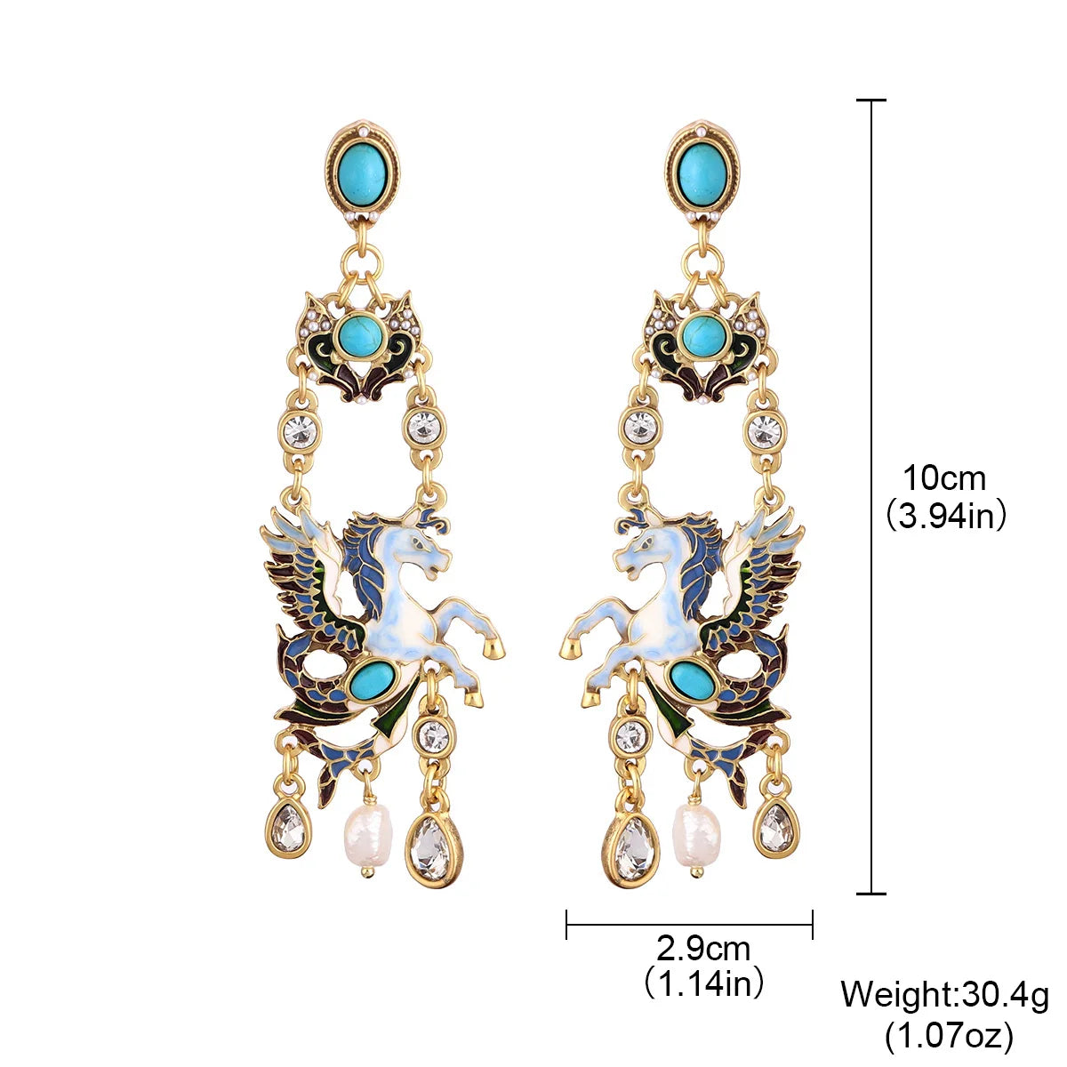 Vintage Enamel Pegasus Drop Earrings for Women -