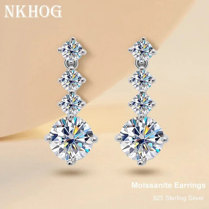 NKHOG S925 Silver Moissanite Drop Earrings For Women