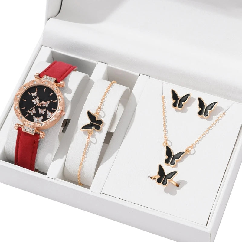 Elegant Butterfly Jewelry Set Women Watch Crystal.