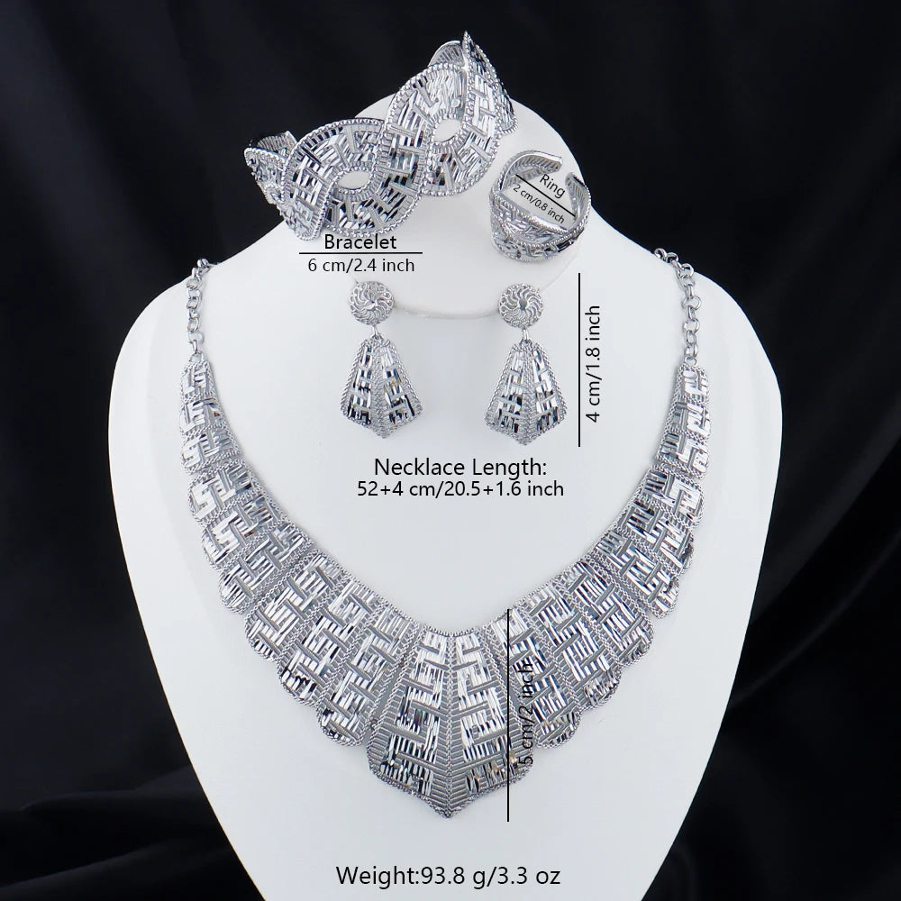 Luxury Gold Plated Necklace Earrings Bracelet Ring Set - 2 / China Mainland