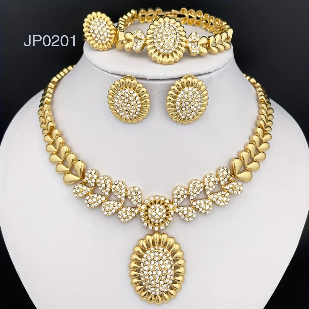 Women Necklaces Earrings Ring Bracelet 4Pcs Jewelry - 201-1 / 43cm