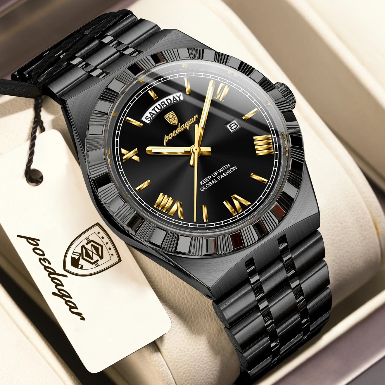 POEDAGAR Fashion Business Men's Watch Luminous - 675 Black Black / China Mainland