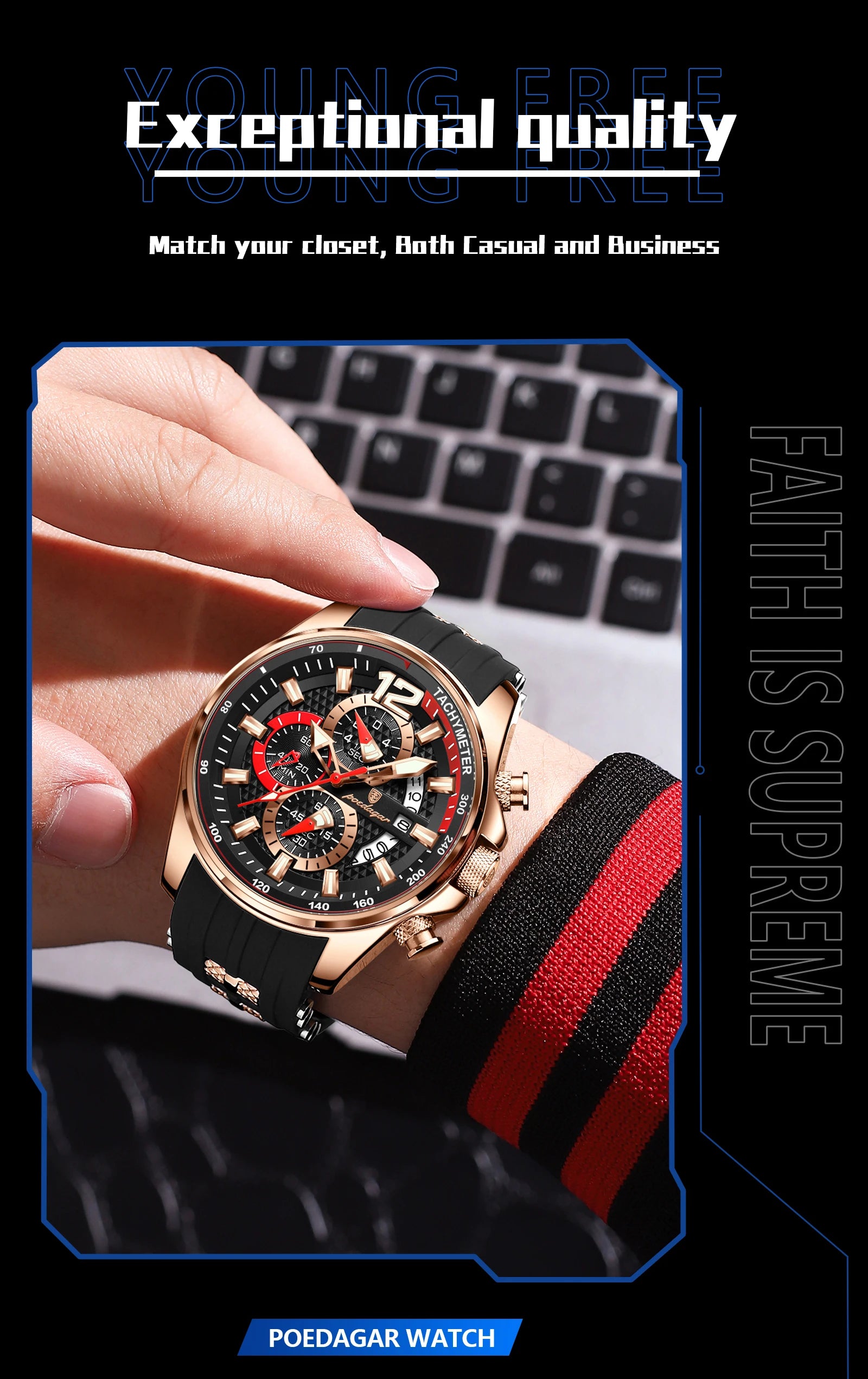 Poedagar Fashion Men Wristwatch Date Chronograph