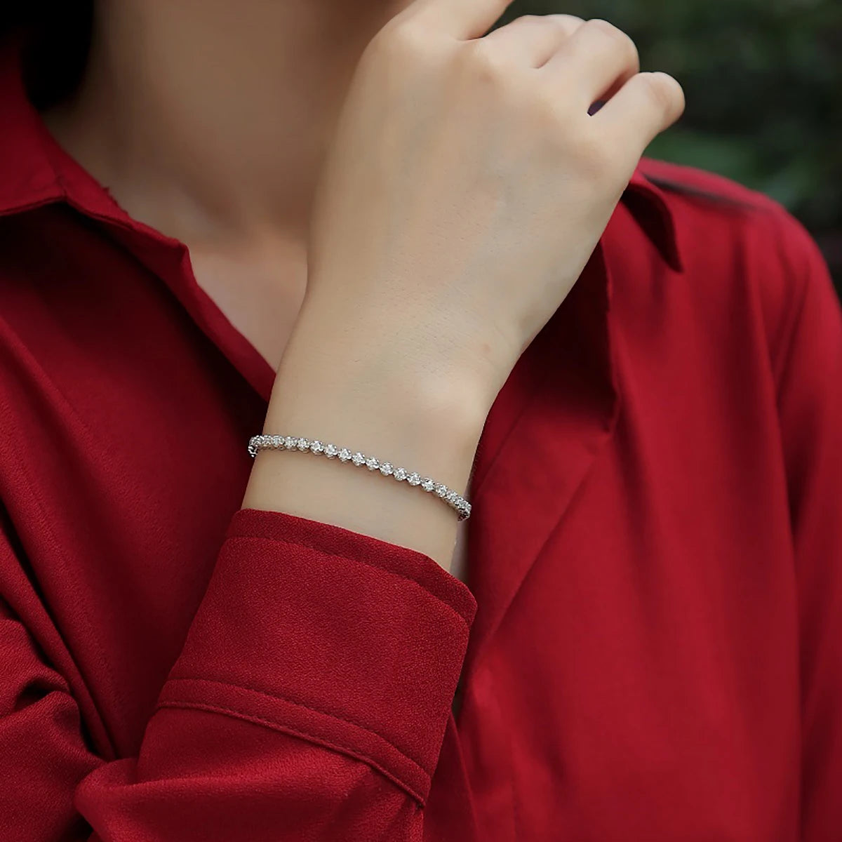 Jiuzuan 925 Sterling Silver Tennis Bracelet, Hip