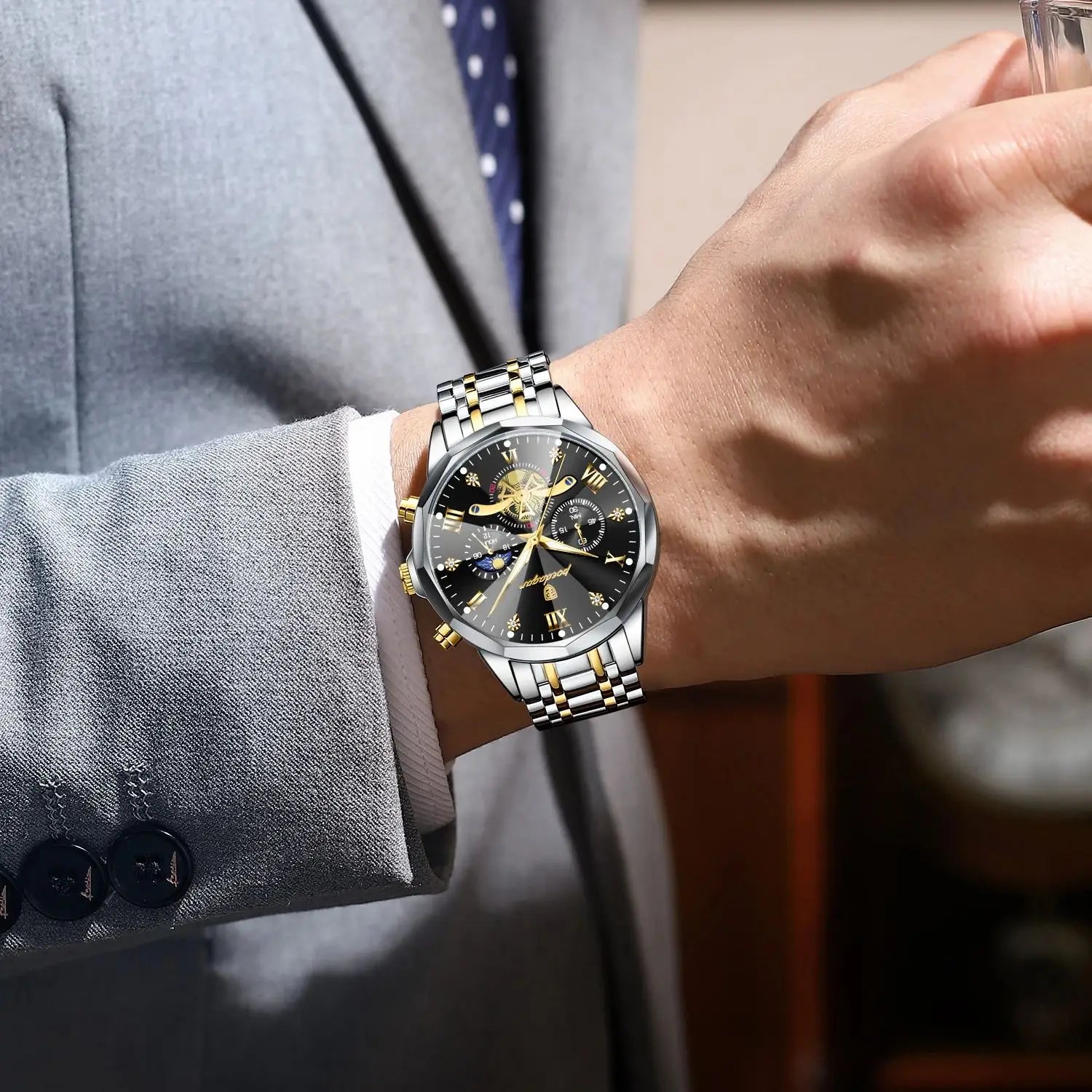 POEDAGAR Luxury Men Clock Waterproof Luminous