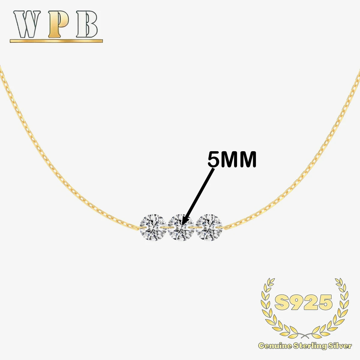 Genuine S925 Silver 3 Sparkling Zircon Necklace Dainty - DY191196-G-5MM / 45cm