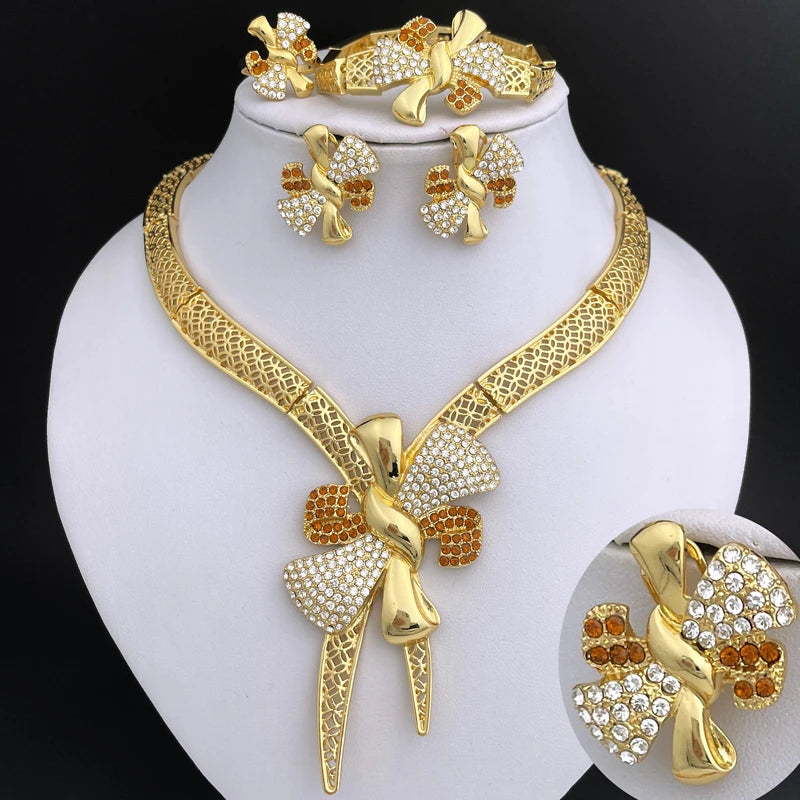 Italy 18k Gold Plated Women Jewelry Set Classic