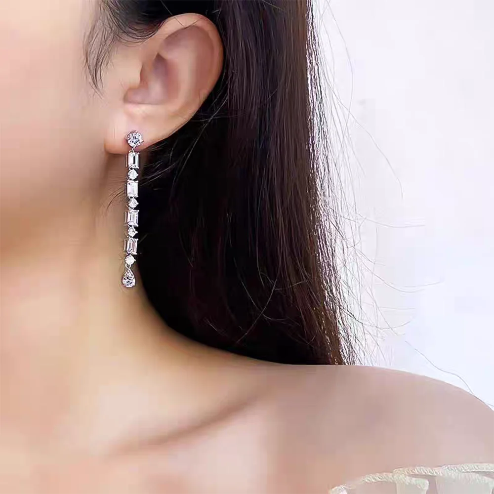 Cosya 6.8CT Full Moissanite Long Drop Earrings.