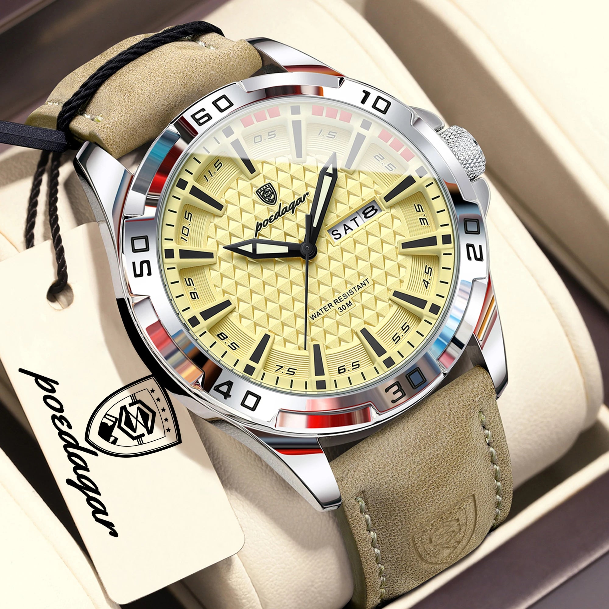 POEDAGAR Original Business Man Wristwatch Waterproof - 895 Silver Yellow / United States
