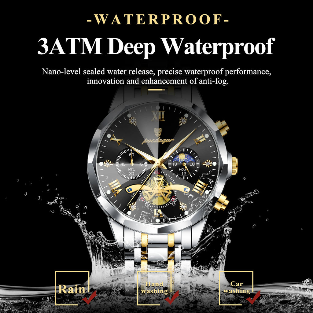 POEDAGAR Luxury Men Clock Waterproof Luminous