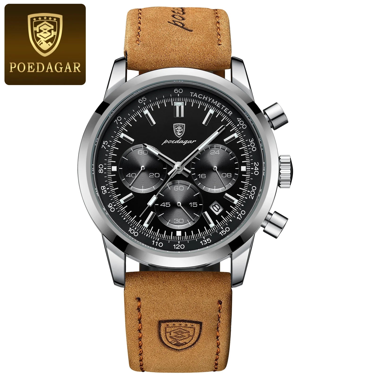 POEDAGAR Top Brand Men's Quartz Watch Waterproof - 921 Silver Black