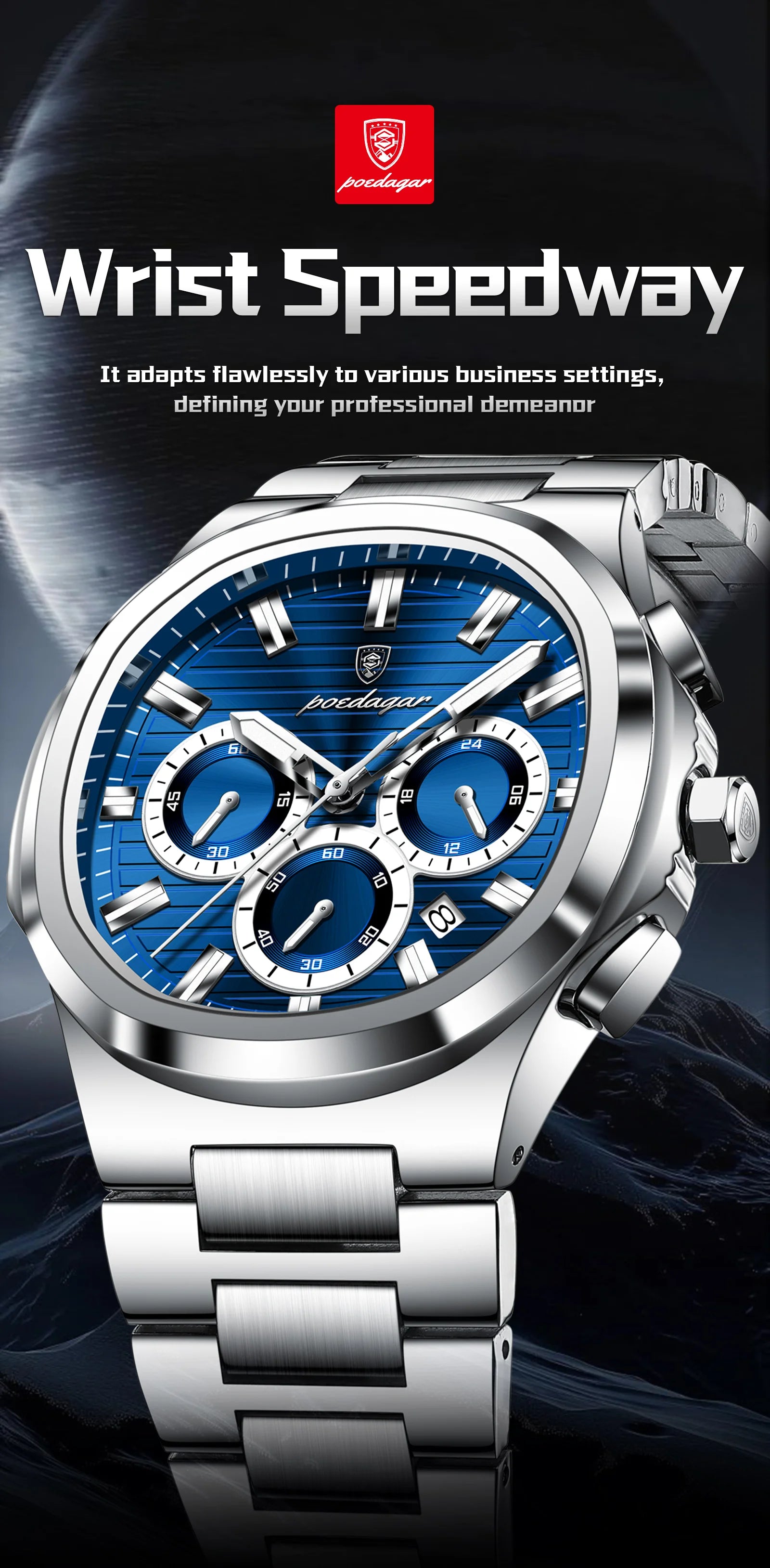 Poedagar Business Male Clock Date Chronograph