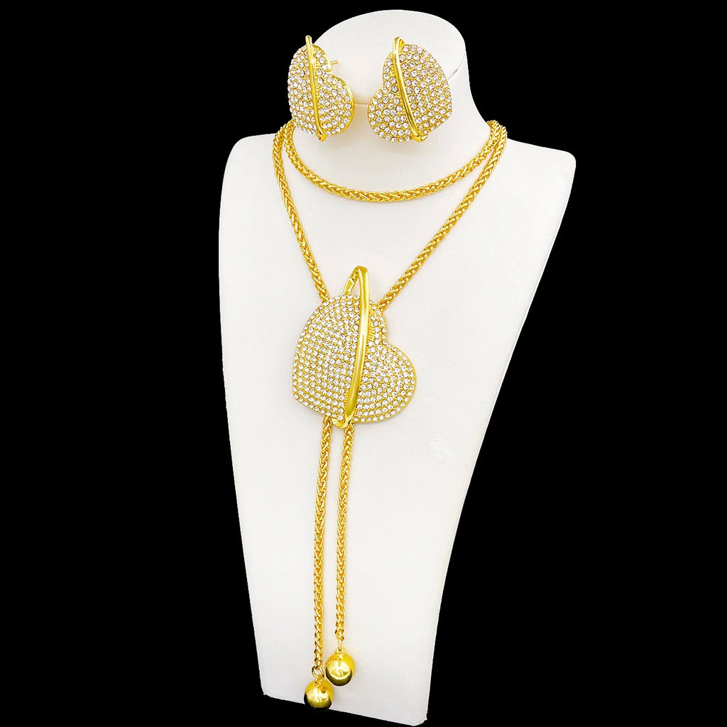 Gold Color Necklace Earrings Set For Women Unique