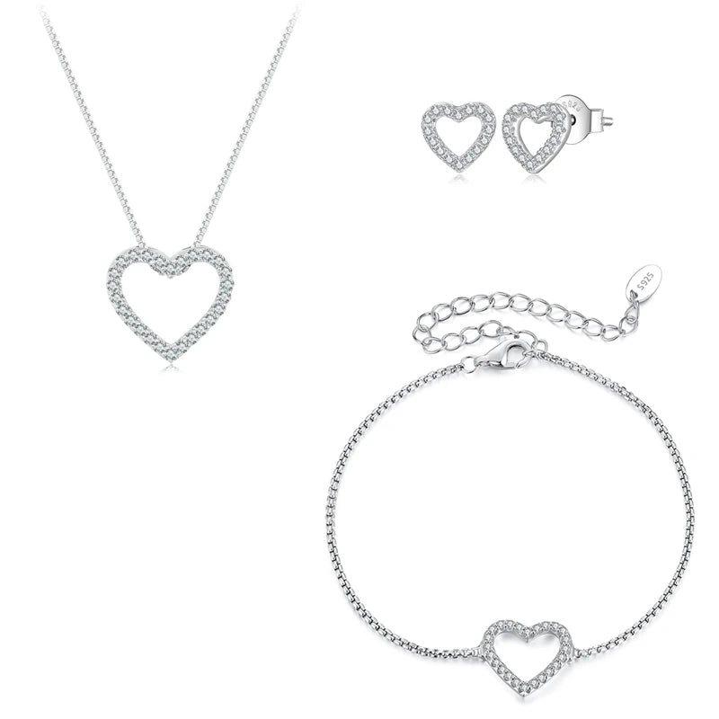 Bamoer U Heart Moissanite Necklace 925 Sterling Silver - MSB034 MSN019 MSE111