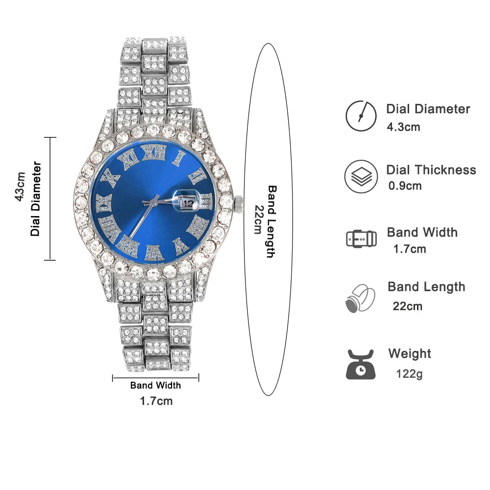 Quartz Watch Set Gift Box Cuban Necklace Bracelet