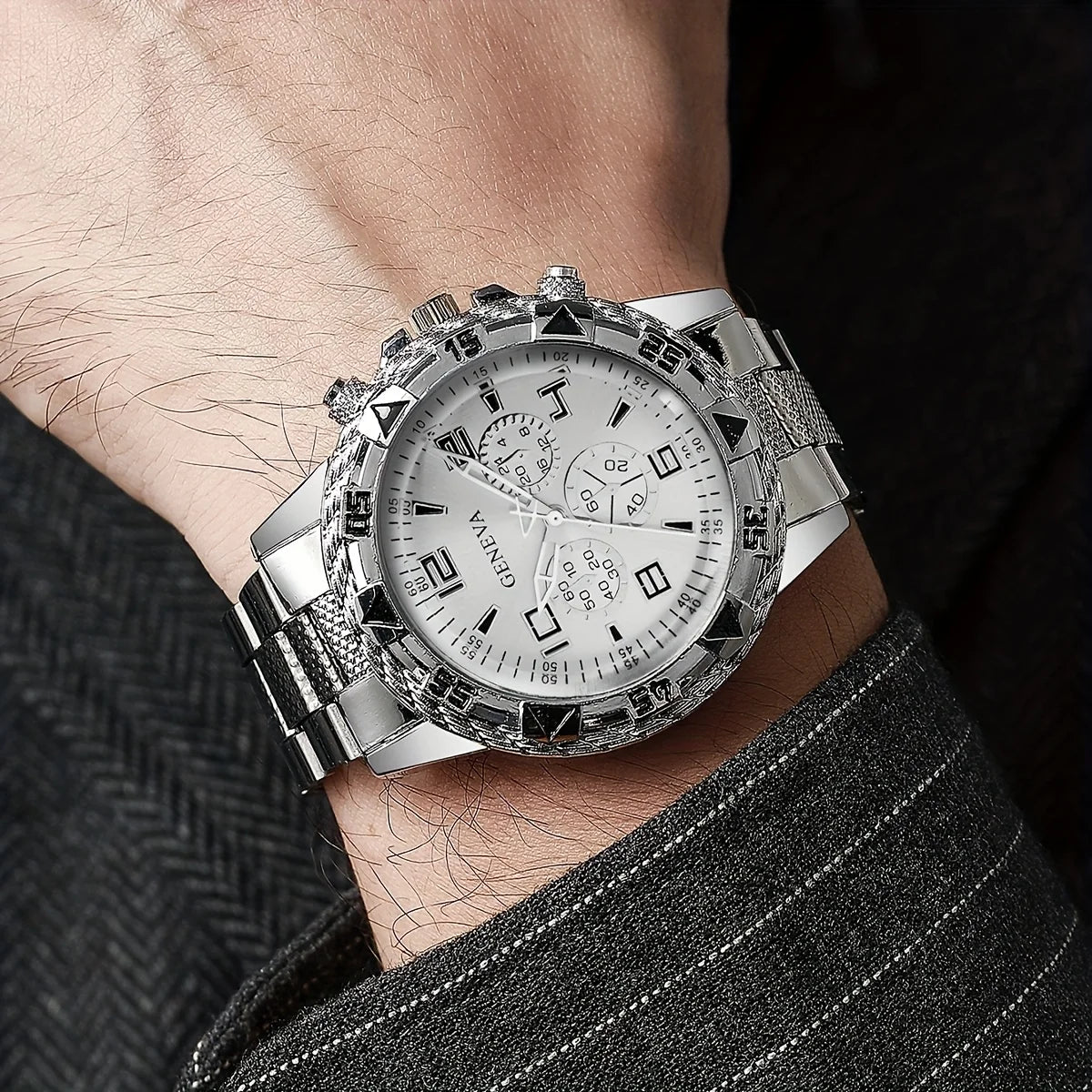 [4pcs/set Business Quartz Watch] Large Dial Trendy