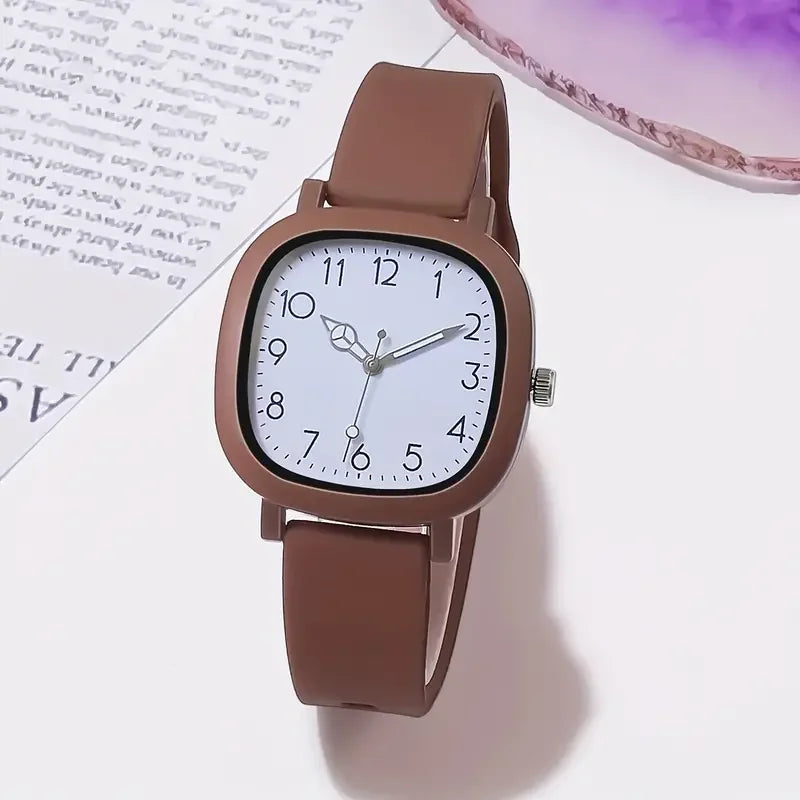 1/3/10PCS Fashion Silicone Band Women Quartz Watches - Brown