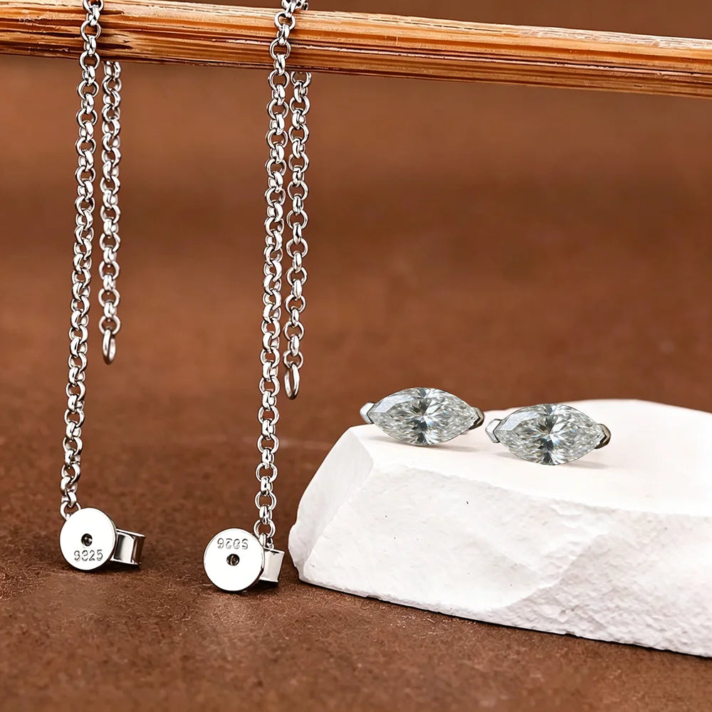 0.5/1carat Marquise Cut Moissanite Chain Earrings for