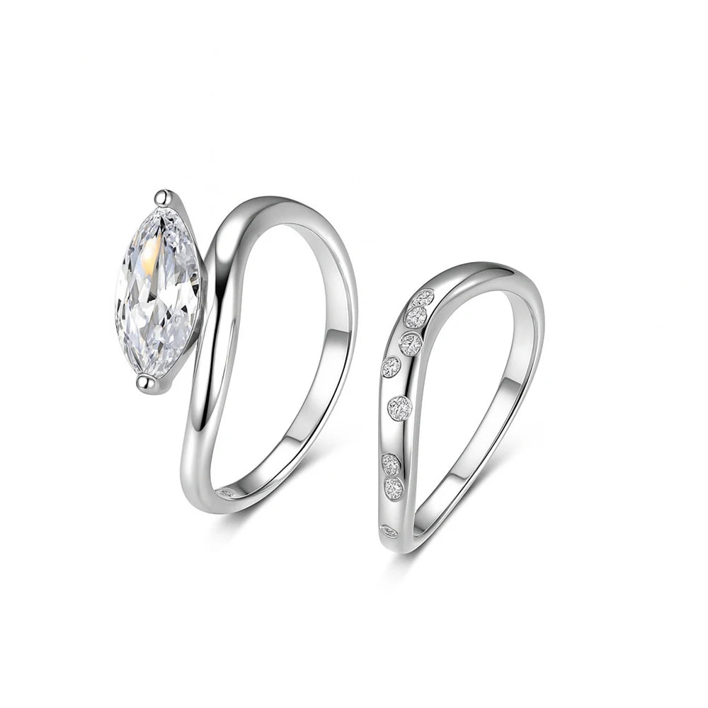 Bxiny 2CT Marquise All Moissanite Ring Set S925