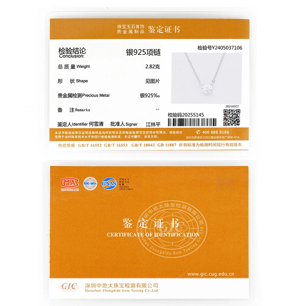 Lnngy 1CT 2CT 3CT Certified Moissanite Pendant