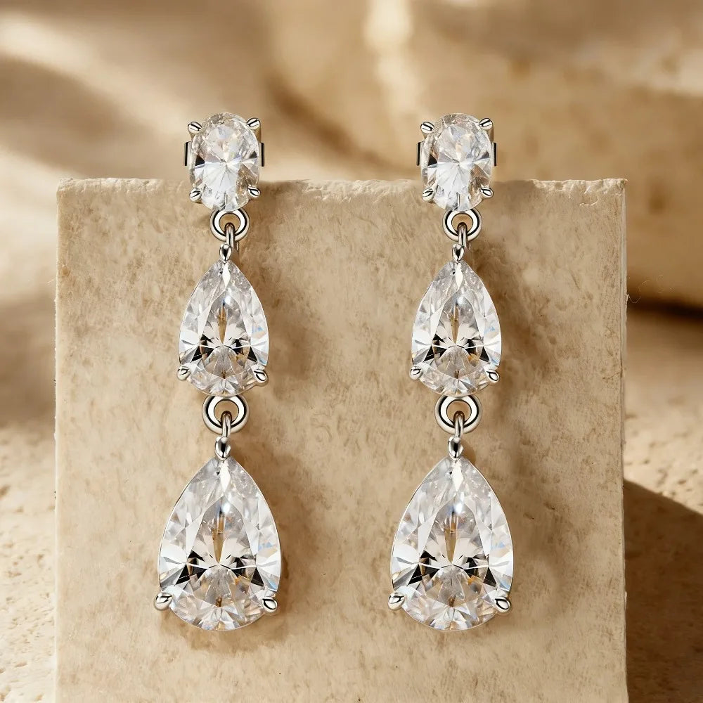 3-Stones Full Moissanite Drop Earring for Women