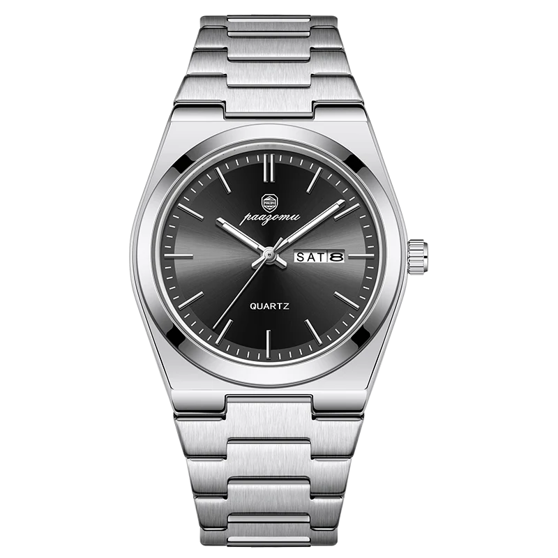 PAAZOMU Luxury Quartz Man Wristwatch Sport Men Watches - M930  Silver Black