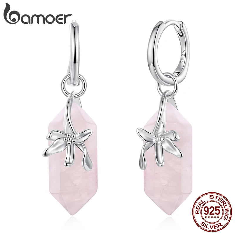 Bamoer 925 Sterling Silver Pink Natural Crystal