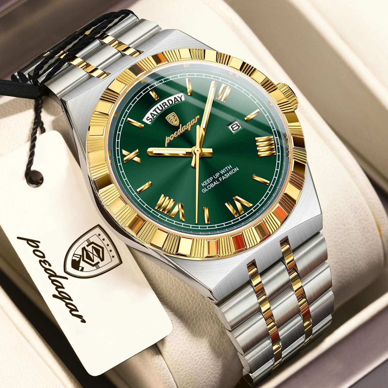 POEDAGAR Fashion Business Men's Watch Luminous - 675 Gold Green / China Mainland